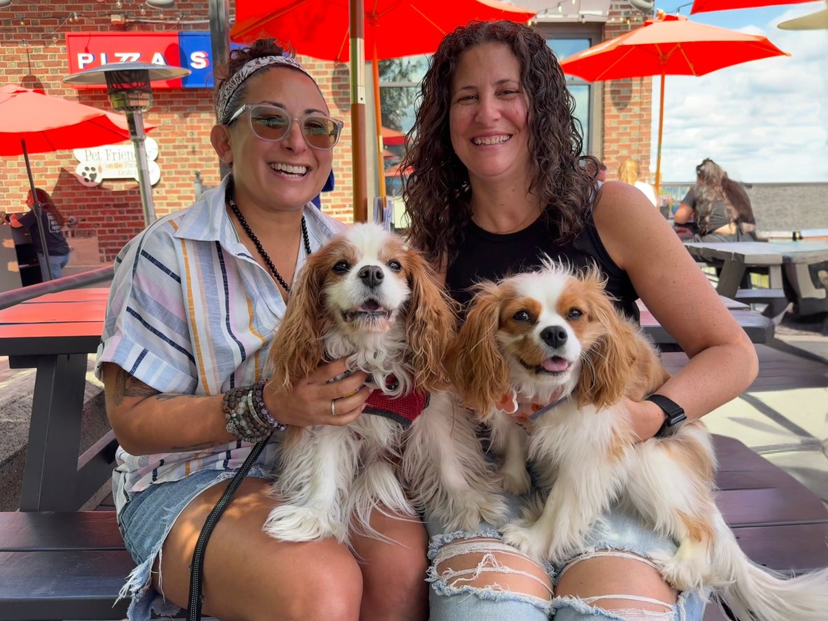 Dana (left, holding Charlie) and Jenna (right, holding Lucy), co-founders of Wheelie Hungry